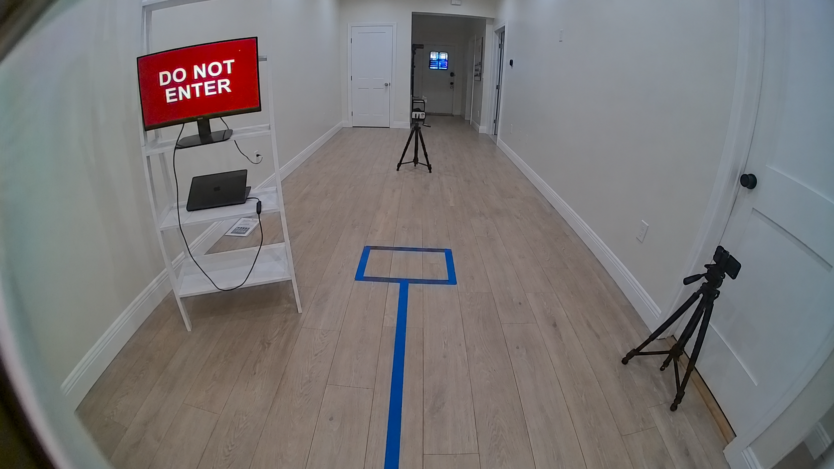 Initial view with the DO NOT ENTER sign and blue goal ahead.